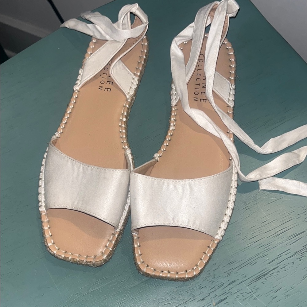 Journee Collection White and Tan Espadrilles Ankle-Wrap